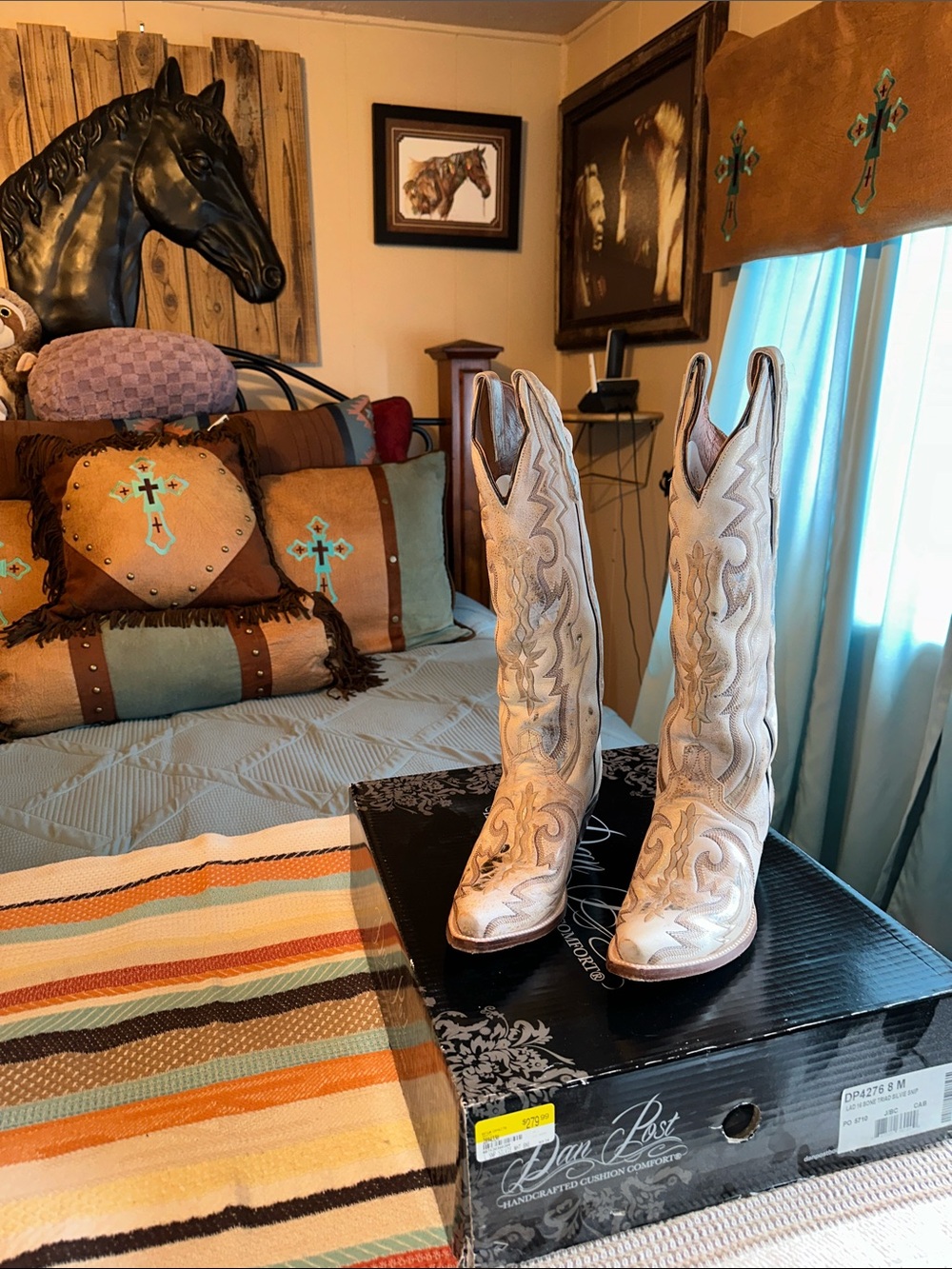 Dan Post White Embroidered Western Cowboy Boots